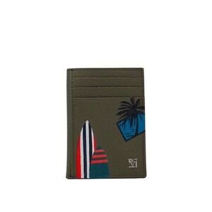 New! MCM Green Leather Cardholder w Graphics Classic Minimalist Mini Casual‎